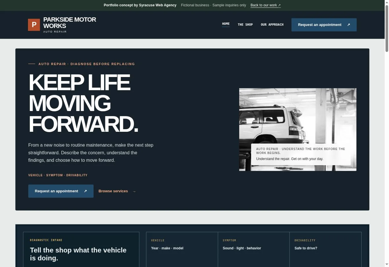 Actual Parkside Motor Works demonstration homepage