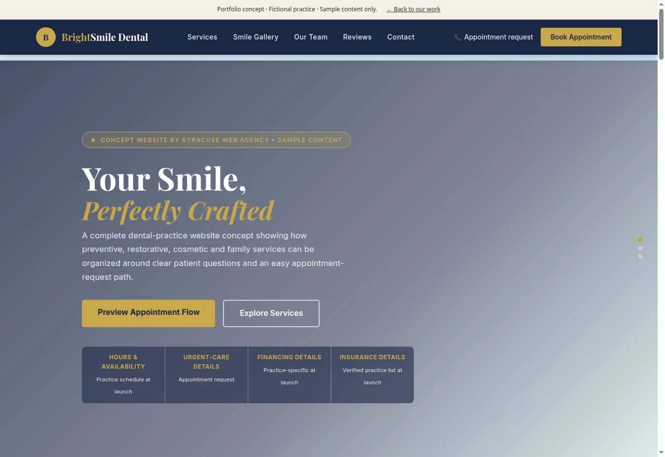 Actual BrightSmile Dental demo homepage screenshot