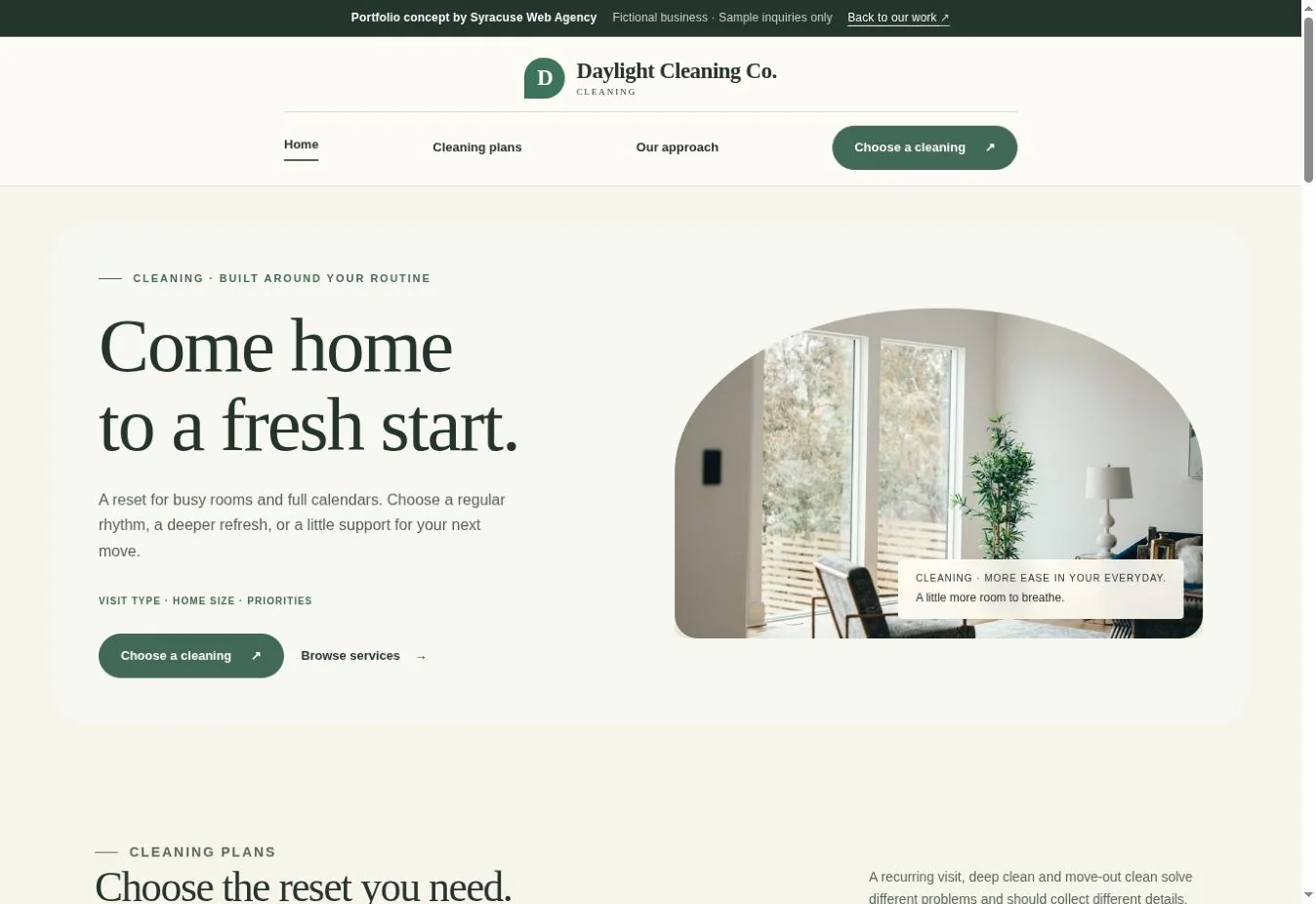 Actual Daylight Cleaning Co. demonstration homepage