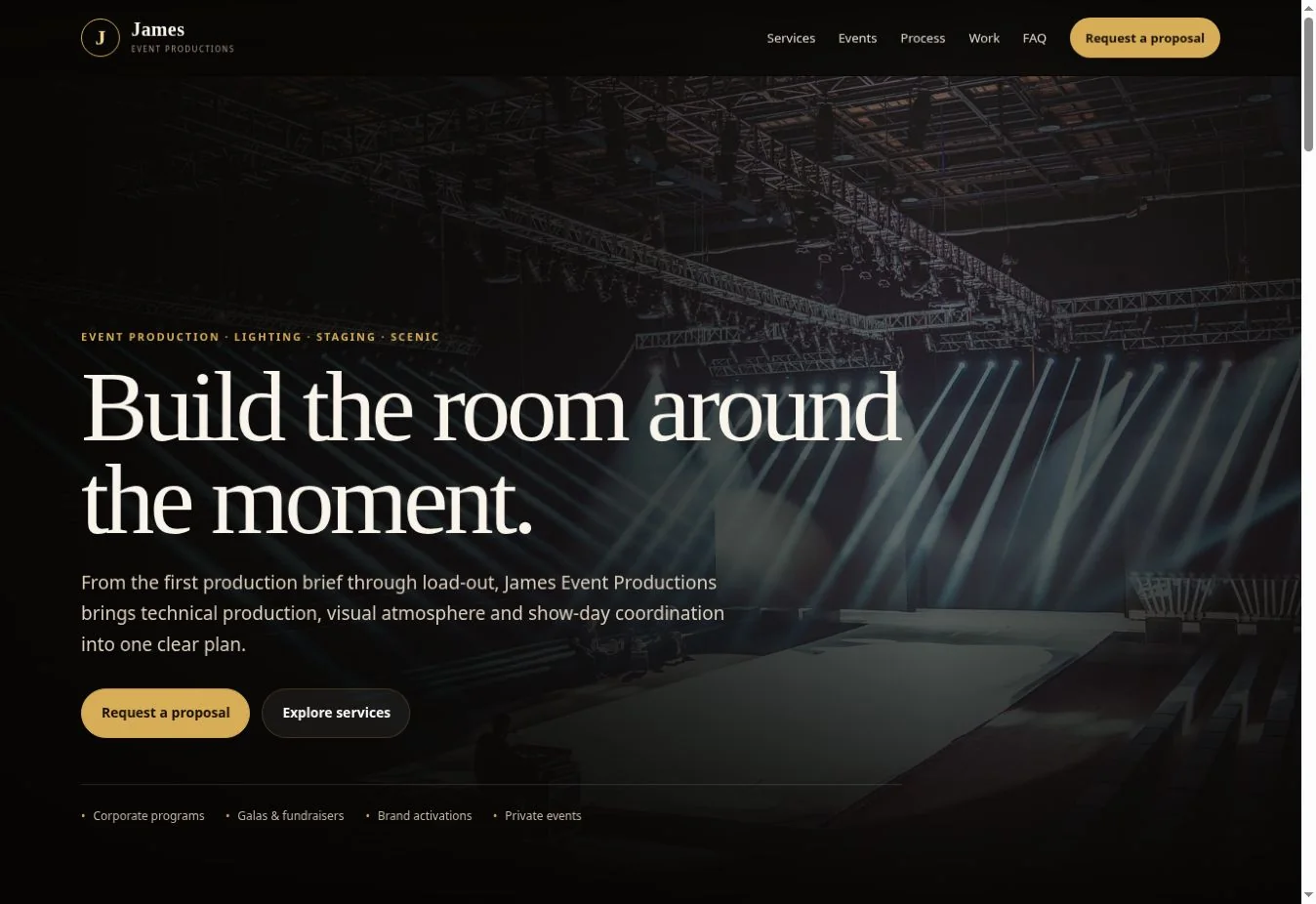 Actual James Event Productions published website screenshot