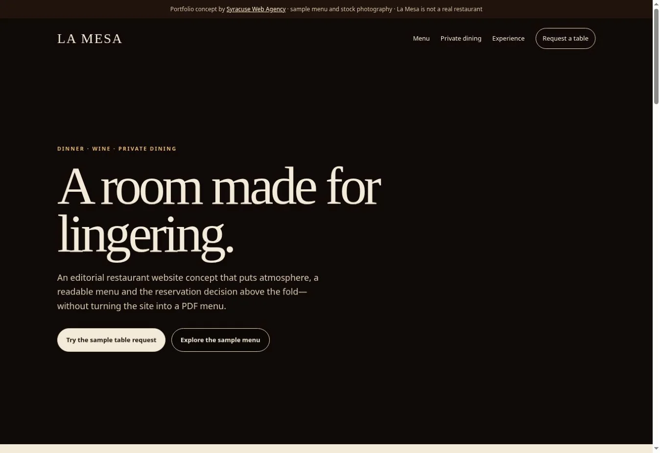 Actual La Mesa demo homepage screenshot