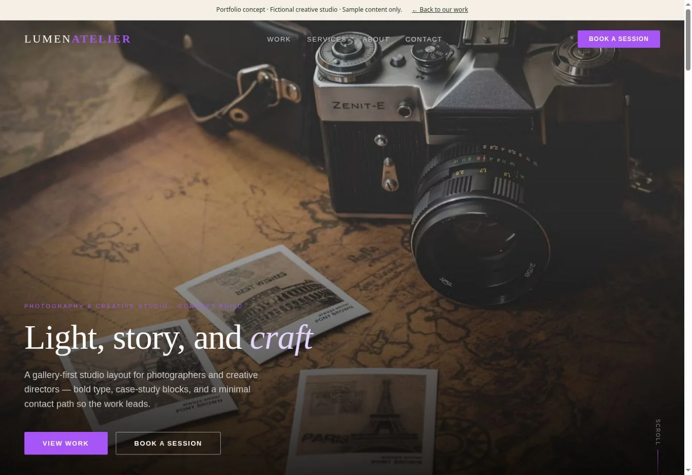 Actual Lumen Atelier demo homepage screenshot
