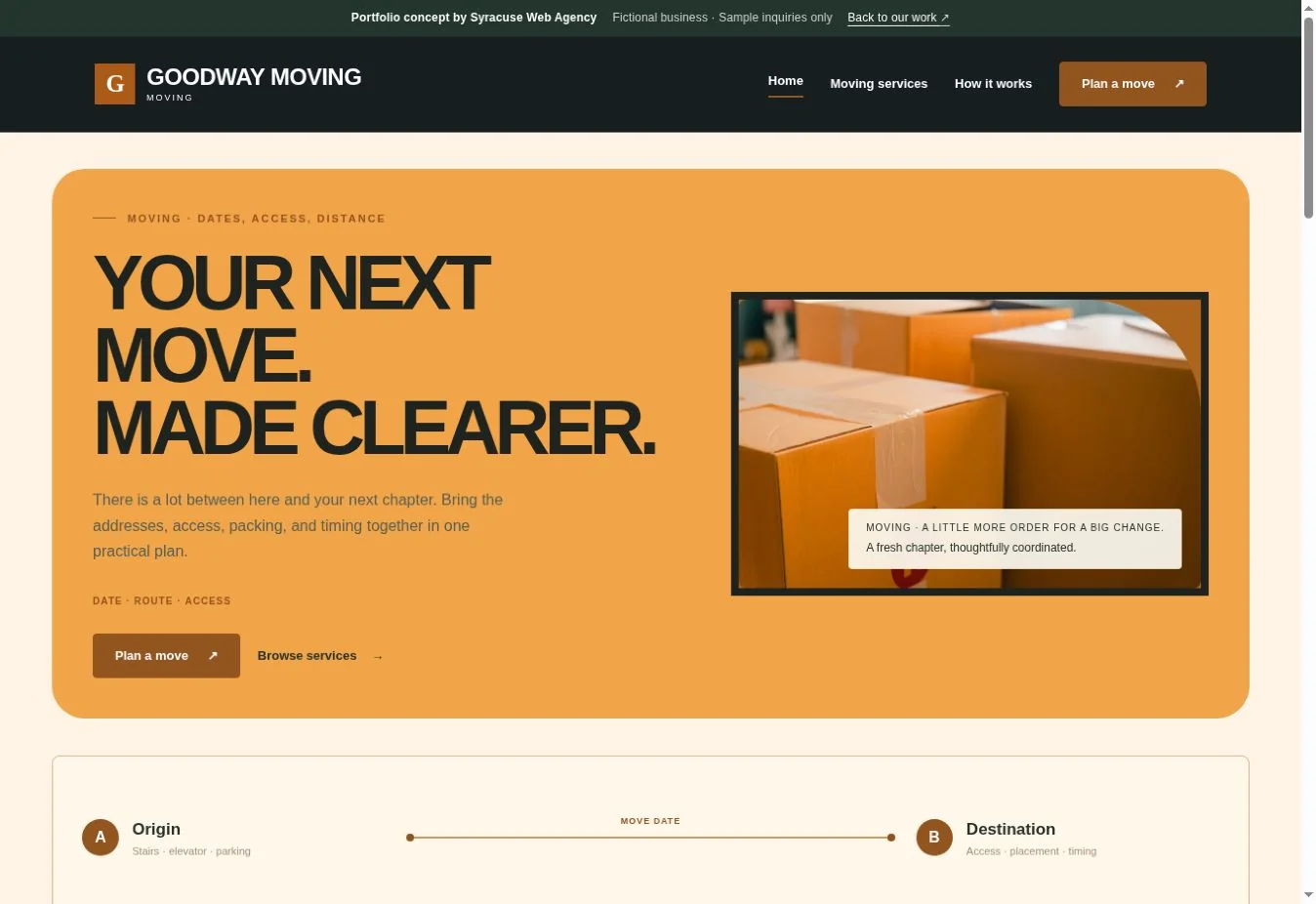 Actual Goodway Moving demonstration homepage