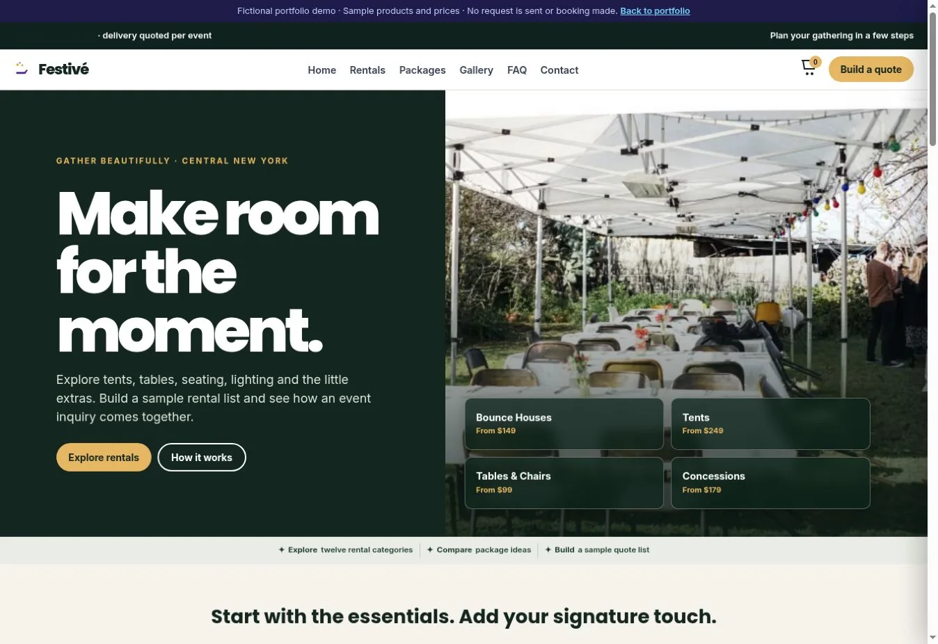 Actual Party & Event Rental demonstration homepage