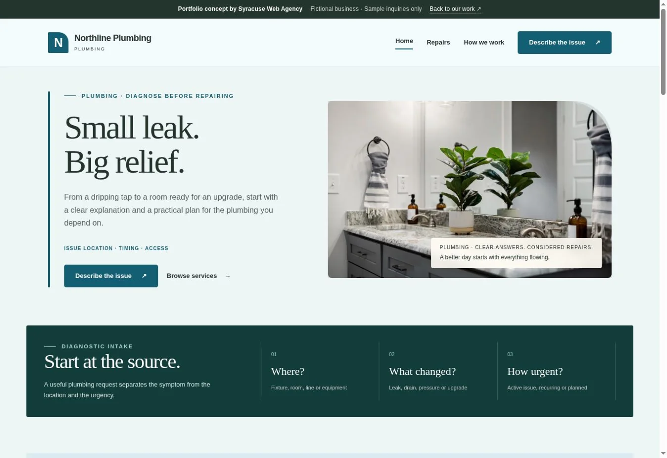 Actual Northline Plumbing demonstration homepage