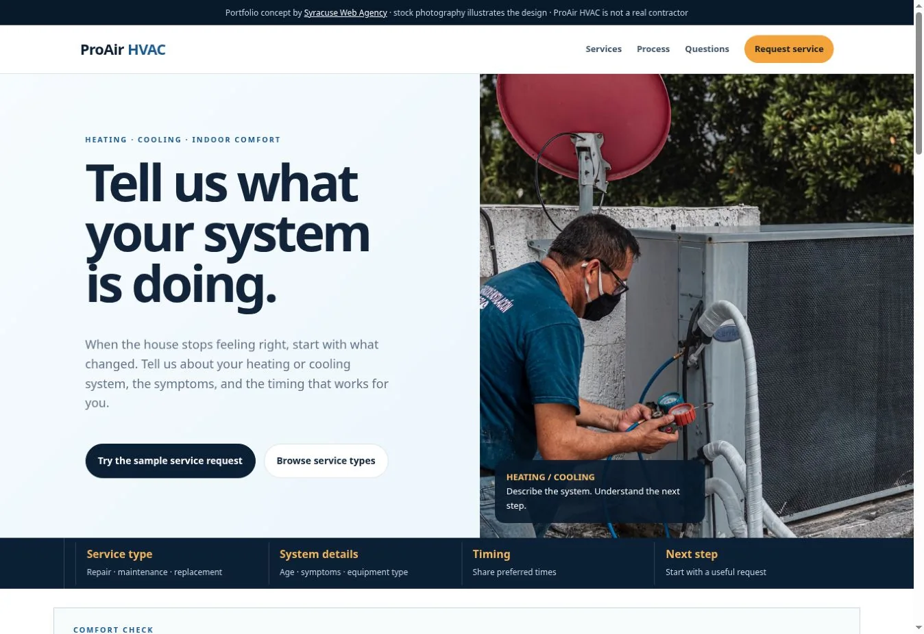 Actual ProAir HVAC demonstration homepage