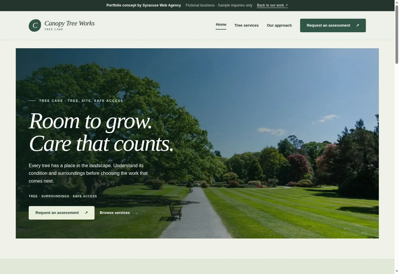 Actual Canopy Tree Works demonstration homepage